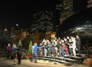 Caroling at Cloud Gate in Millennium Park.